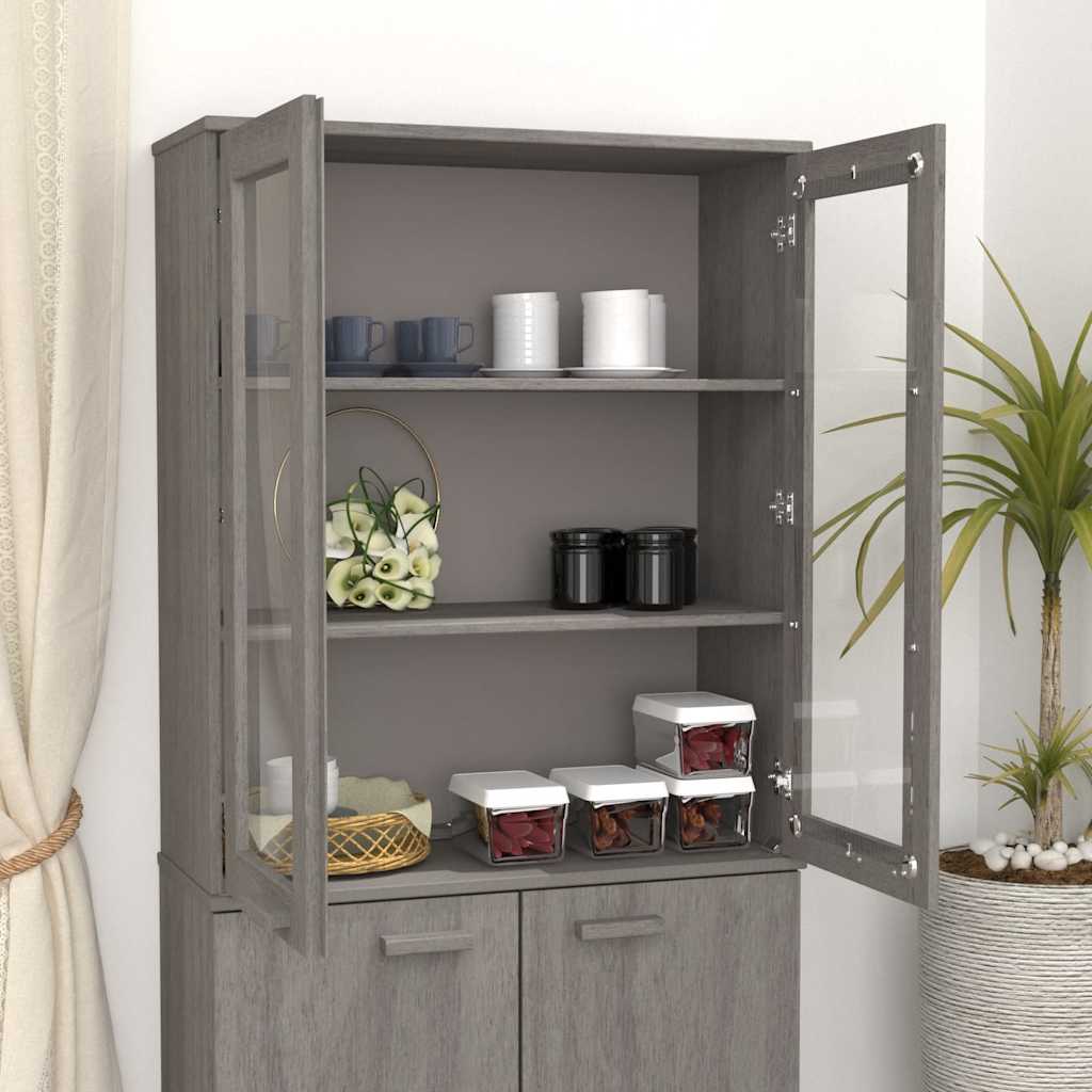 Highboard-Oberteil HAMAR Hellgrau 85x35x100 cm Massivholz