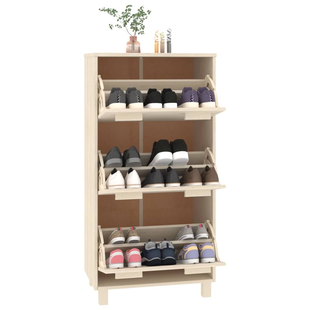 Schuhschrank HAMAR Honigbraun 59,5x35x117 cm Massivholz Kiefer