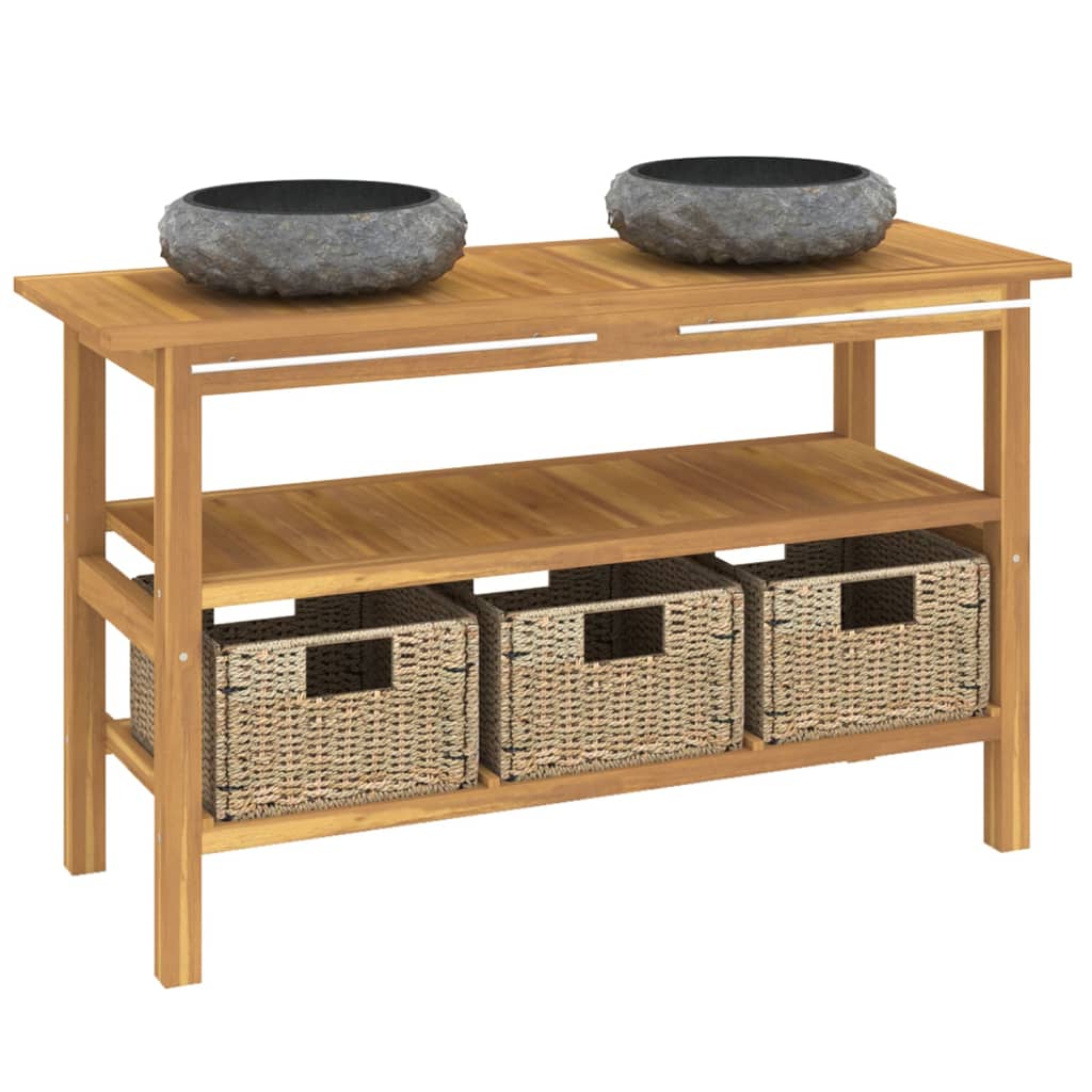 Waschtisch mit Schwarzen Marmorbecken Massivholz Teak