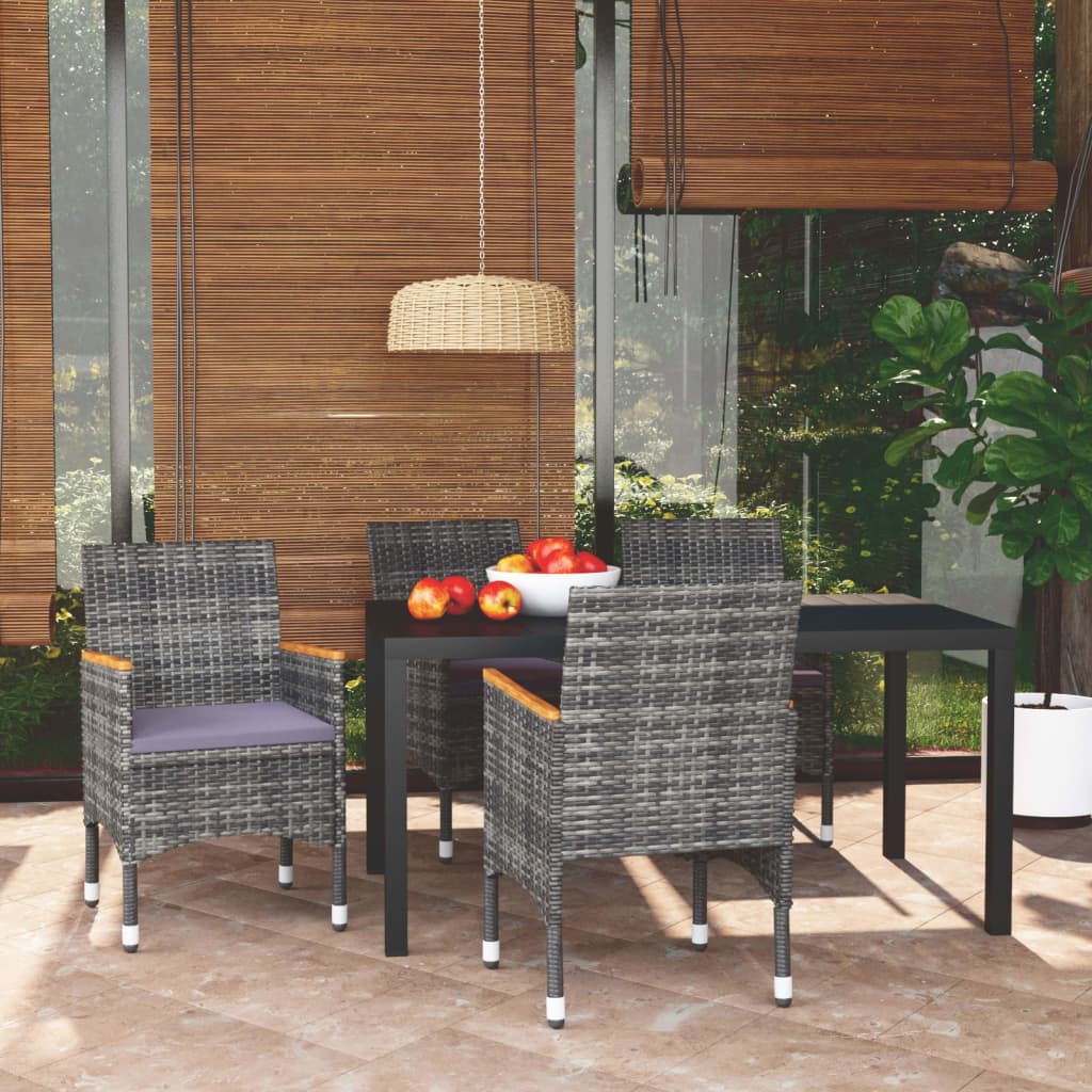 5-tlg. Garten-Essgruppe mit Kissen Poly Rattan Grau