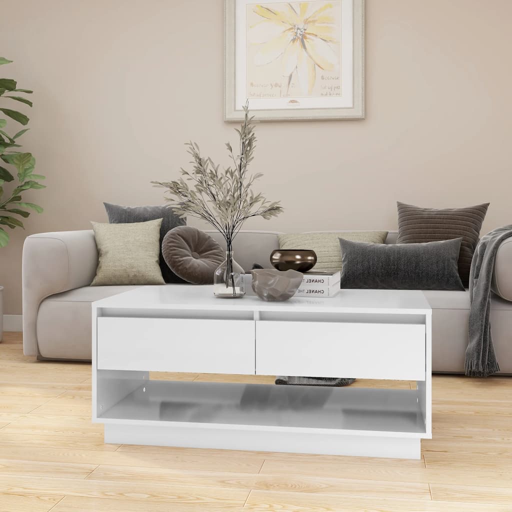 Couchtisch Hochglanz-Weiß 102,5x55x44 cm Holzwerkstoff