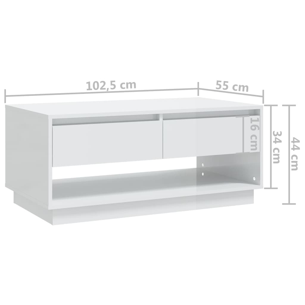 Couchtisch Hochglanz-Weiß 102,5x55x44 cm Holzwerkstoff