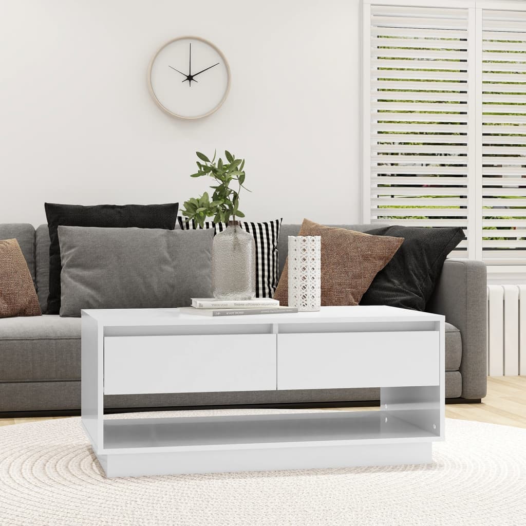 Couchtisch Hochglanz-Weiß 102,5x55x44 cm Holzwerkstoff