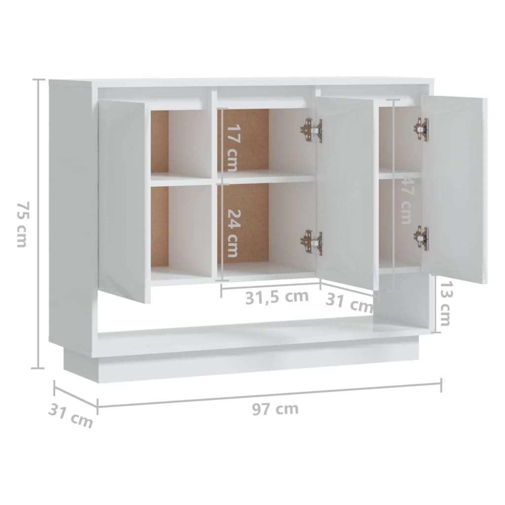 Sideboard Hochglanz-Weiß 97x31x75 cm Holzwerkstoff