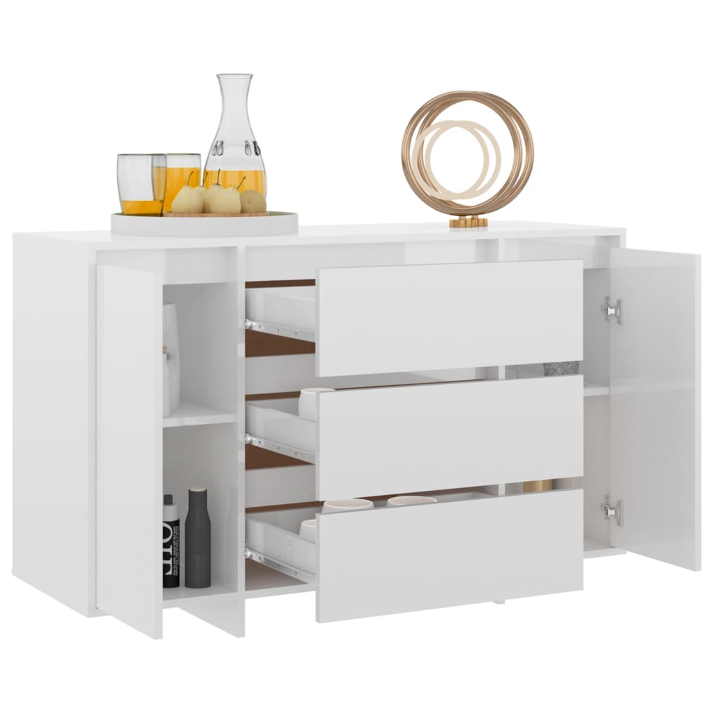 Sideboard 3 Schubladen Hochglanz-Weiß 120x41x75cm Holzwerkstoff