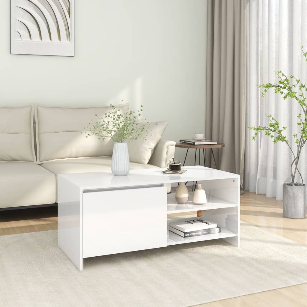 Couchtisch Hochglanz-Weiß 102x50x45 cm Holzwerkstoff