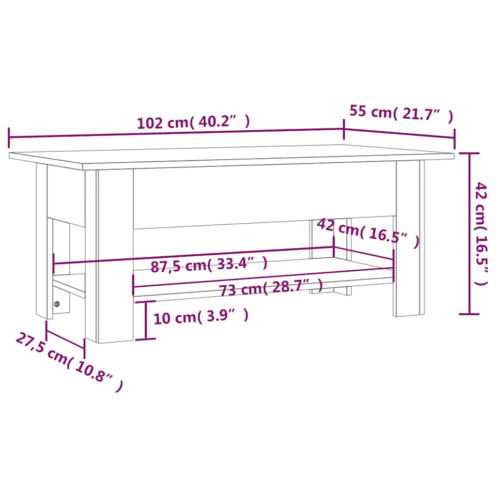 Couchtisch Schwarz 102x55x42 cm Holzwerkstoff
