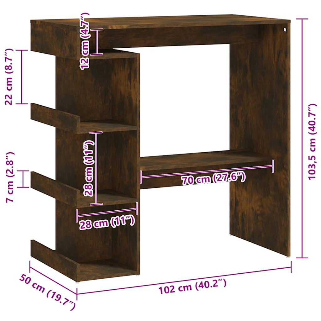 Bartisch mit Regal Räuchereiche 100x50x101,5 cm Holzwerkstoff