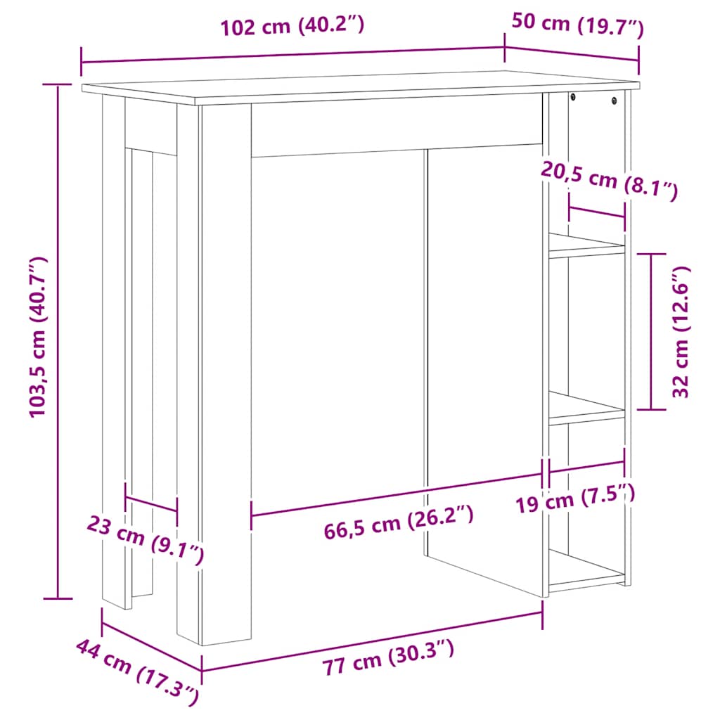 Bartisch mit Regal Räuchereiche 102x50x103,5 cm Holzwerkstoff