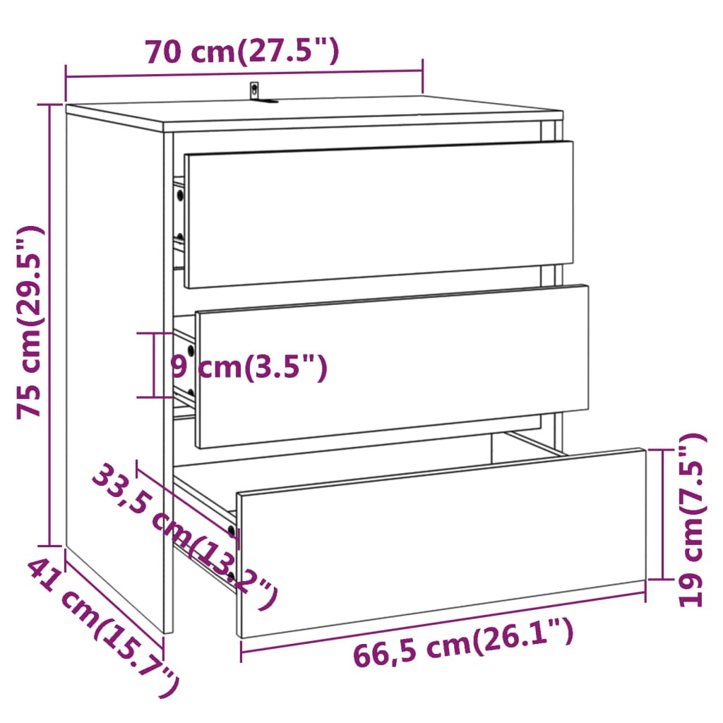 Sideboard Grau Sonoma 70x41x75 cm Holzwerkstoff