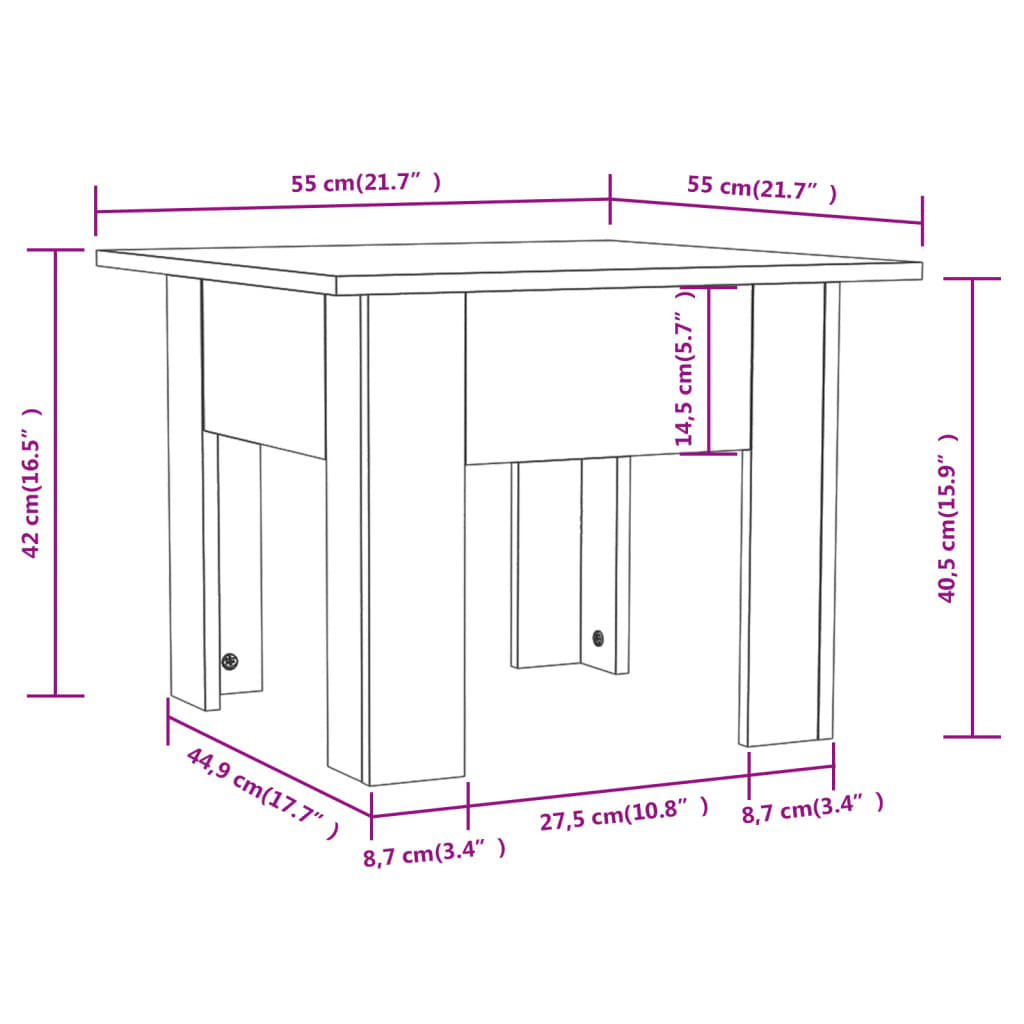Couchtisch Grau Sonoma 55x55x42 cm Holzwerkstoff