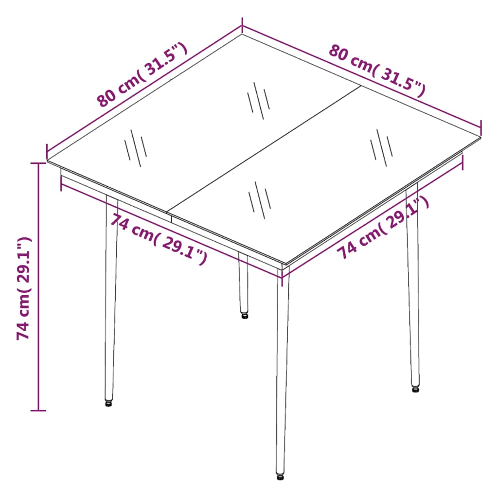 Garten-Esstisch Schwarz 80x80x74 cm Stahl und Glas