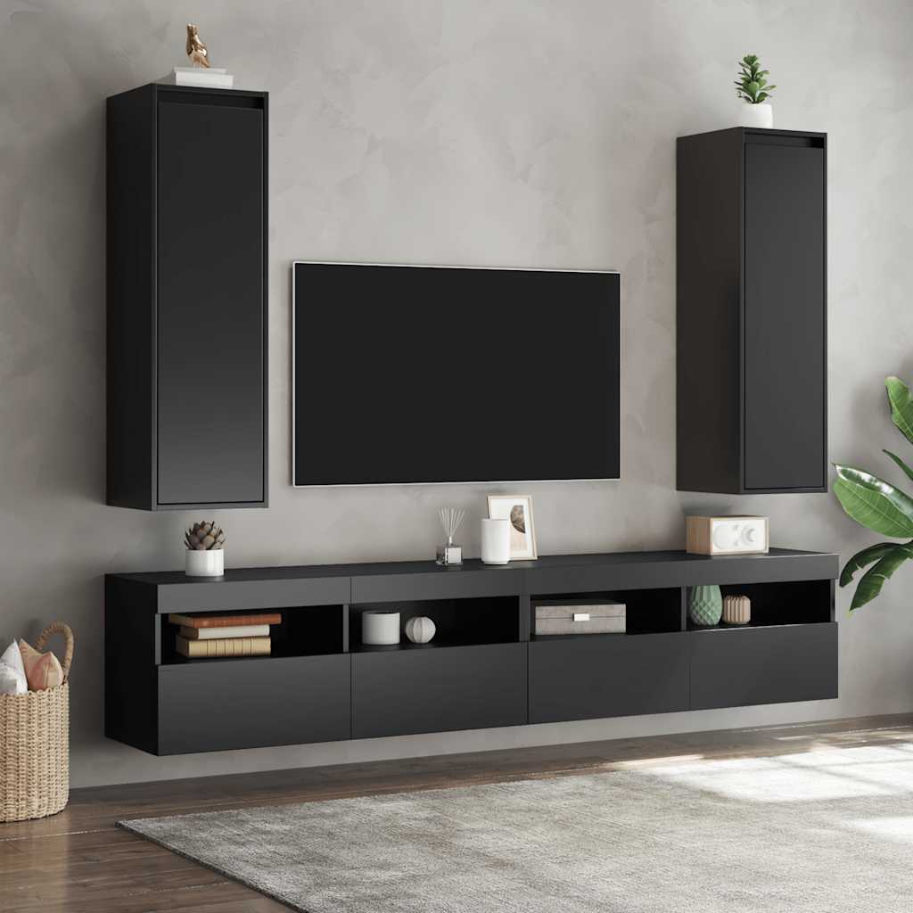 Wandschränke 2 Stk. Schwarz 30x30x100 cm Massivholz Kiefer