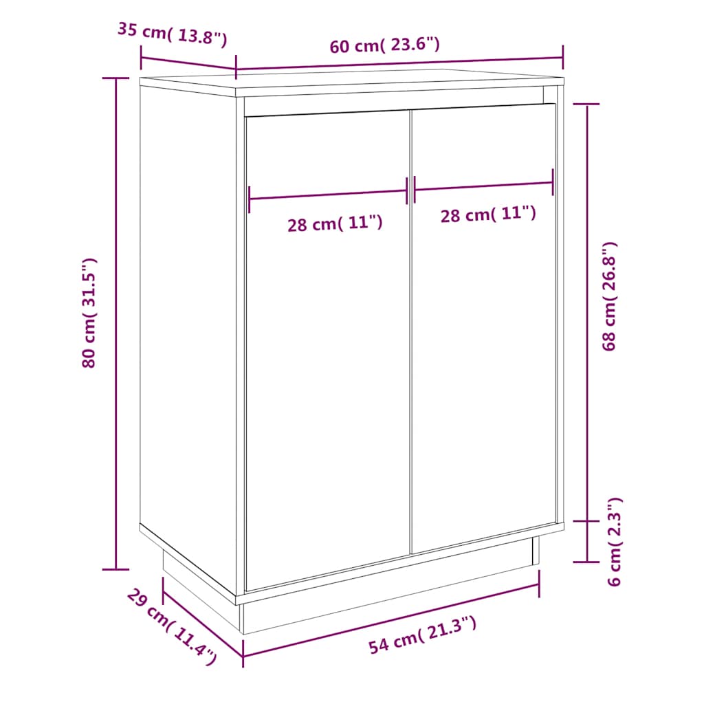 Schuhschrank 60x35x80 cm Massivholz Kiefer