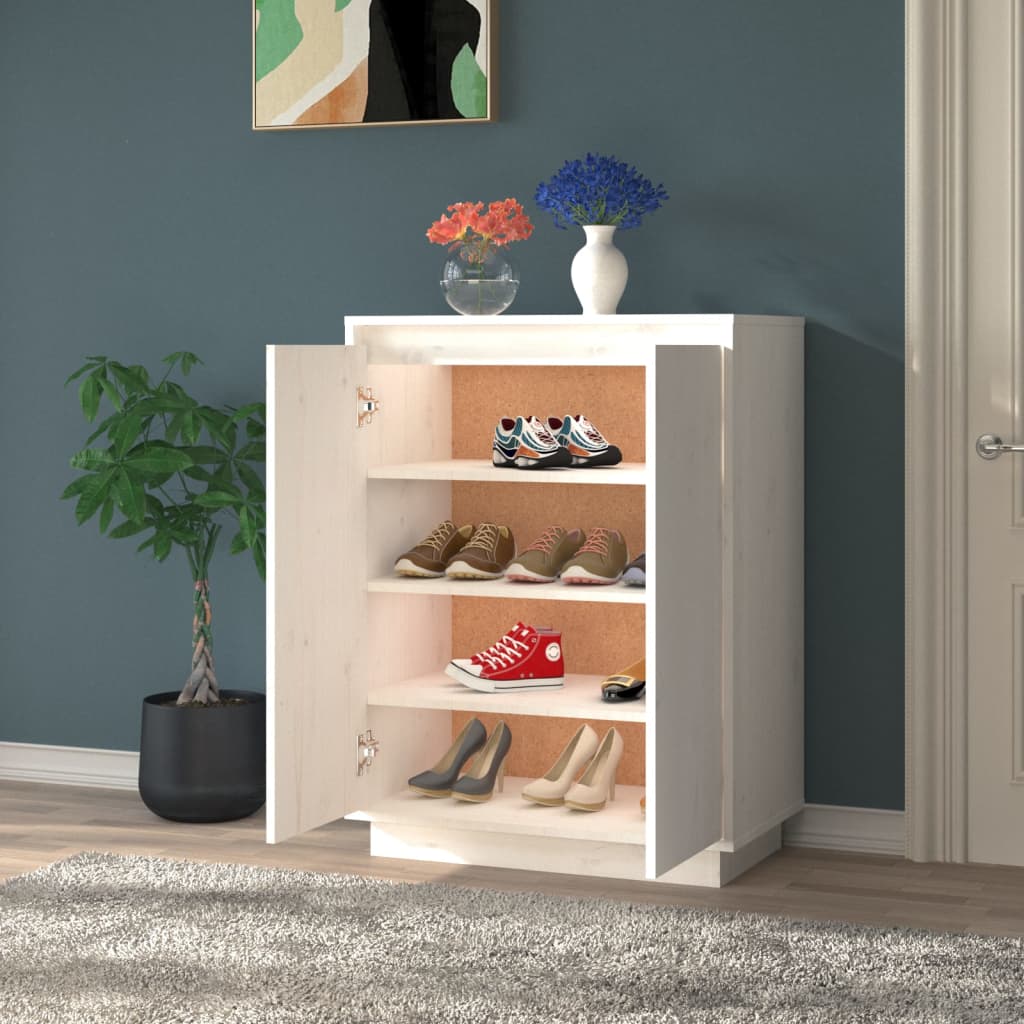 Schuhschrank Weiß 60x35x80 cm Massivholz Kiefer