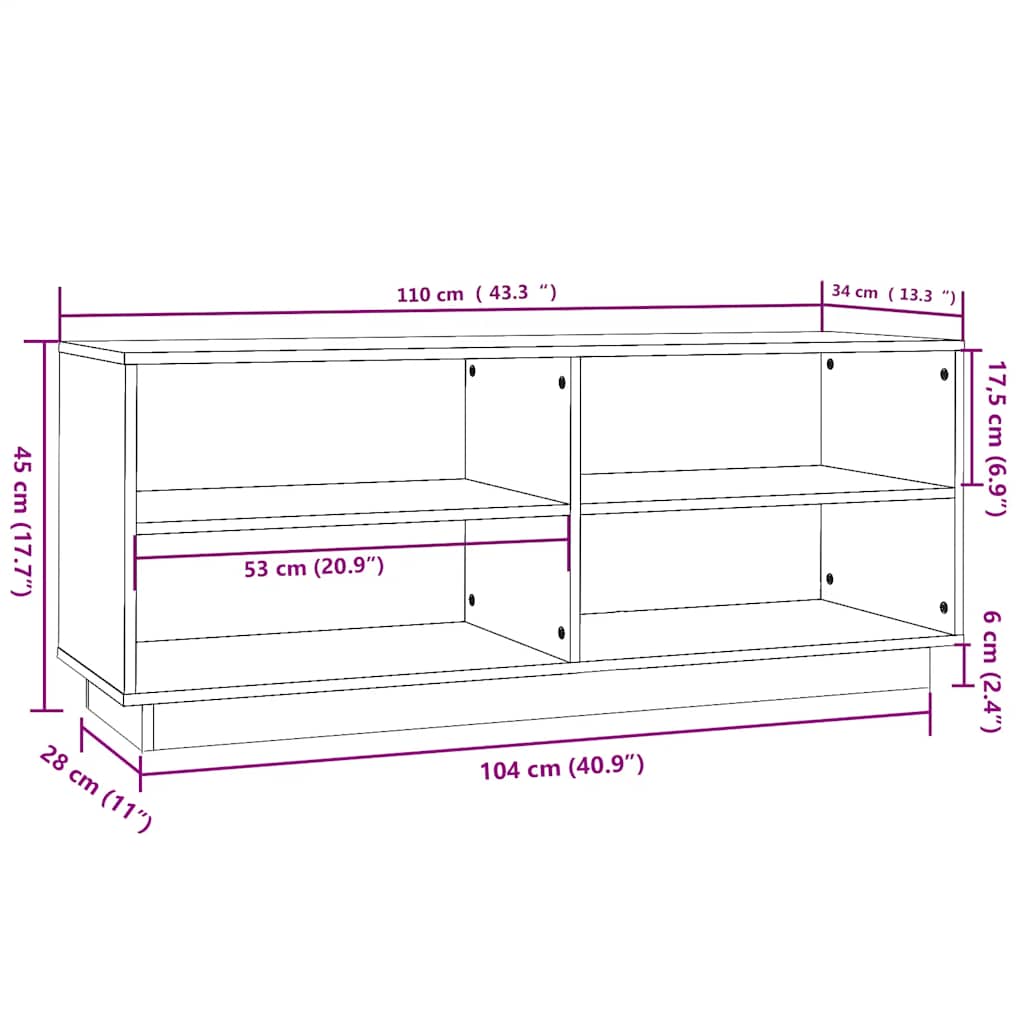 Schuhregal Honigbraun 110x34x45 cm Massivholz Kiefer