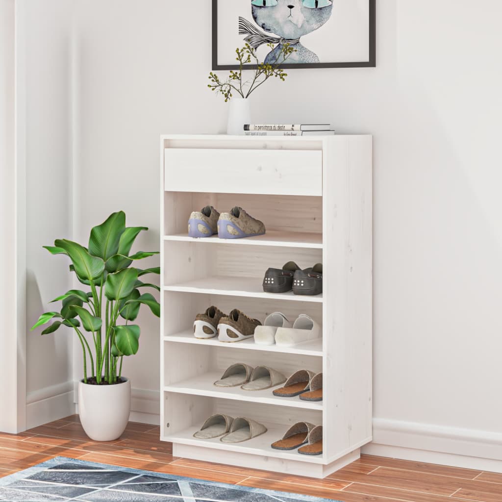 Schuhregal Weiß 60x34x105 cm Massivholz Kiefer