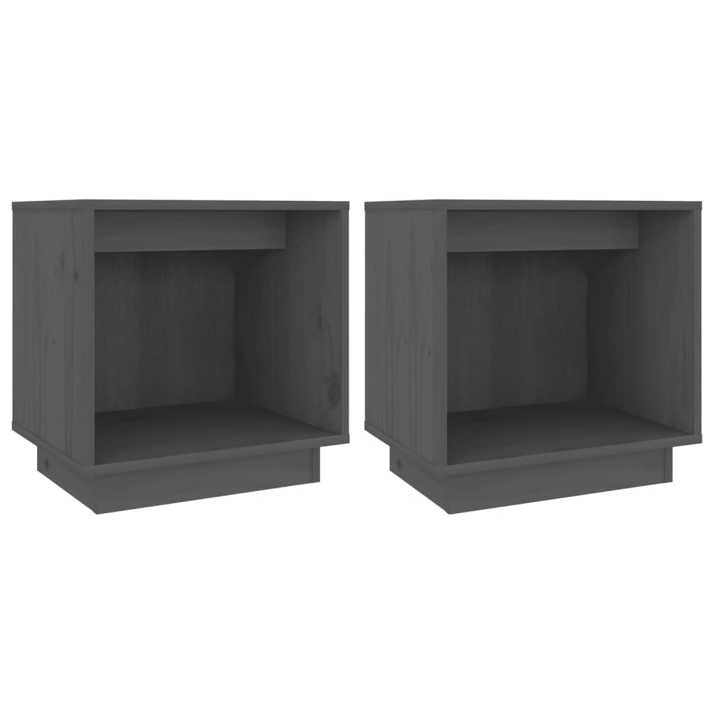 Nachttische 2 Stk. Grau 40x30x40 cm Massivholz Kiefer