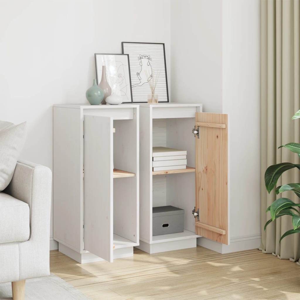 Sideboards 2 Stk. Weiß 31,5x34x75 cm Massivholz Kiefer