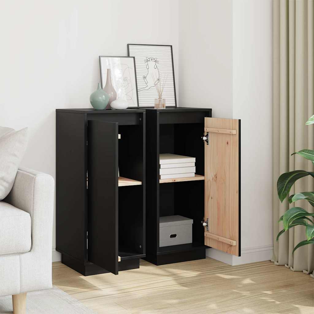 Sideboards 2 Stk. Schwarz 31,5x34x75 cm Massivholz Kiefer