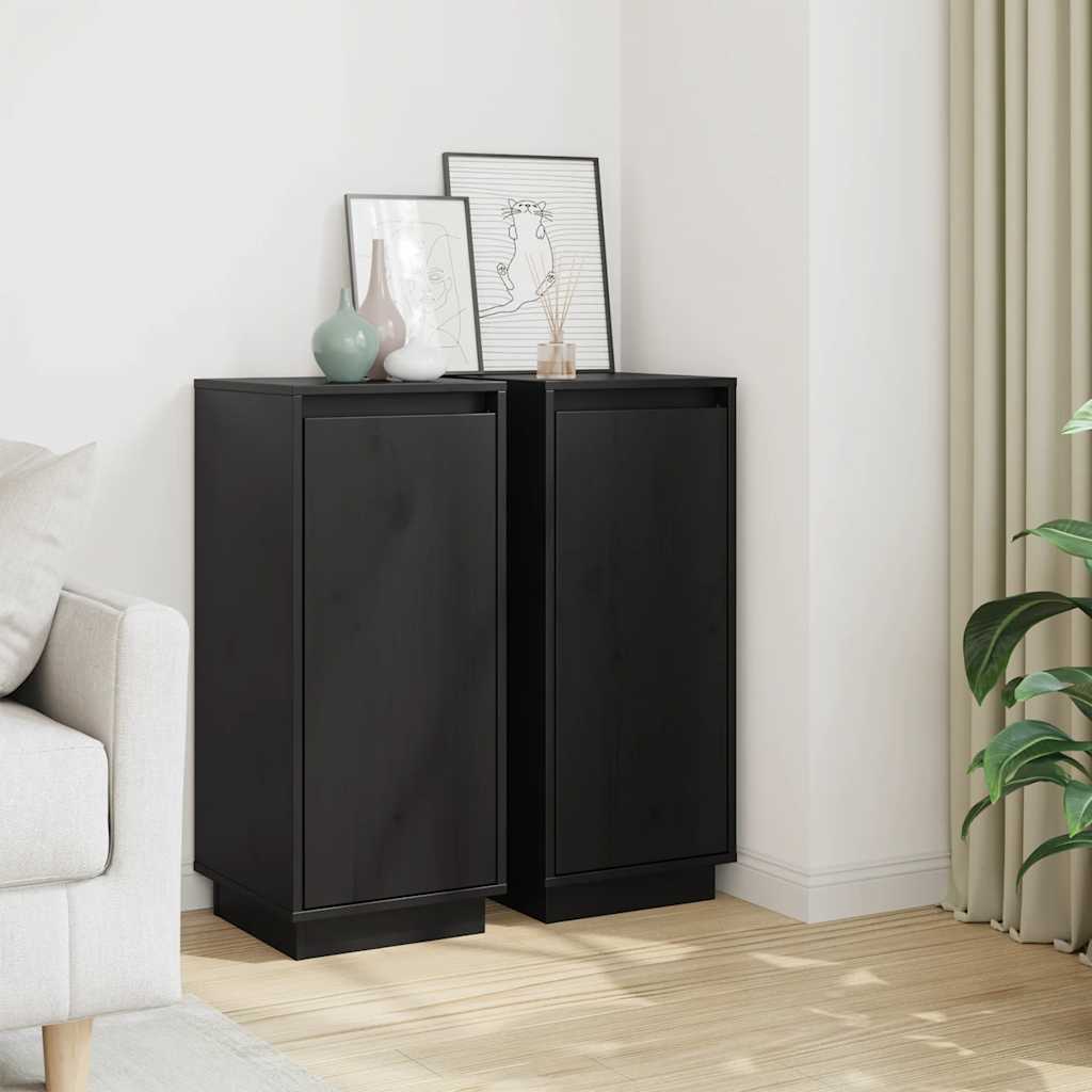 Sideboards 2 Stk. Schwarz 31,5x34x75 cm Massivholz Kiefer
