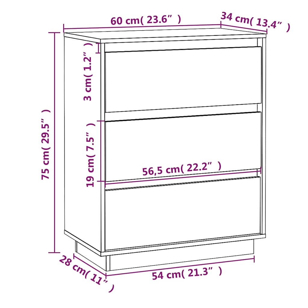 Sideboard Weiß 60x34x75 cm Massivholz Kiefer