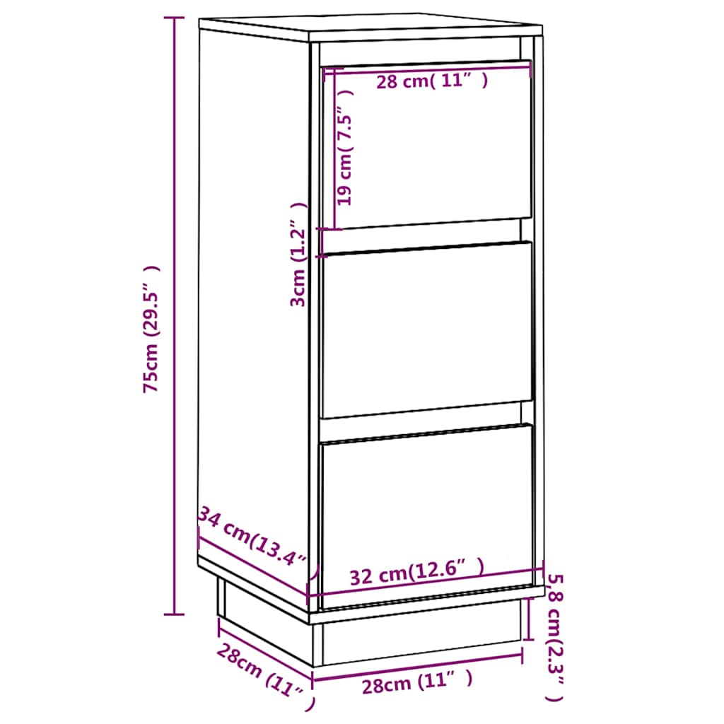 Sideboards 2 Stk. Schwarz 32x34x75 cm Massivholz Kiefer