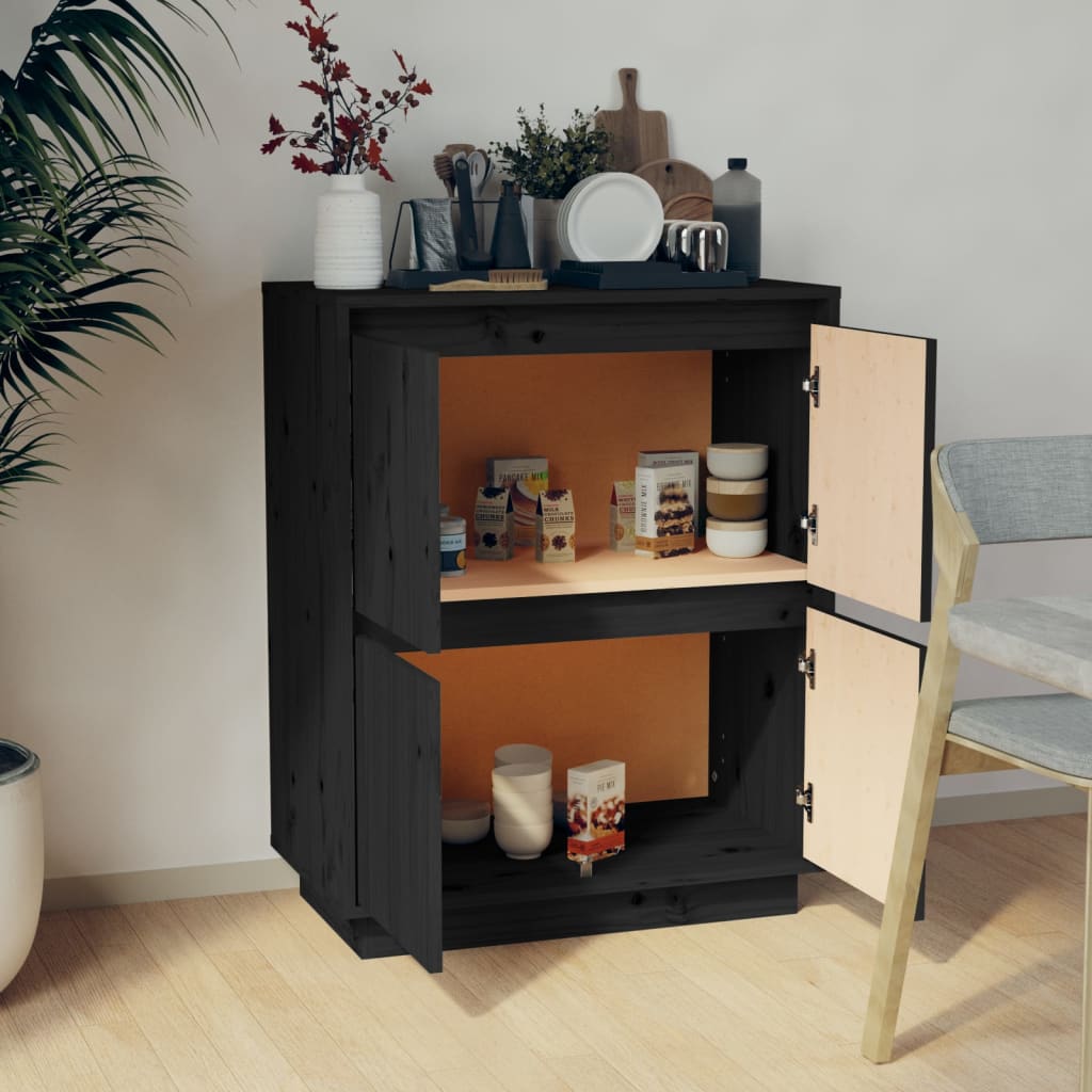 Sideboard Schwarz 60x34x75 cm Massivholz Kiefer