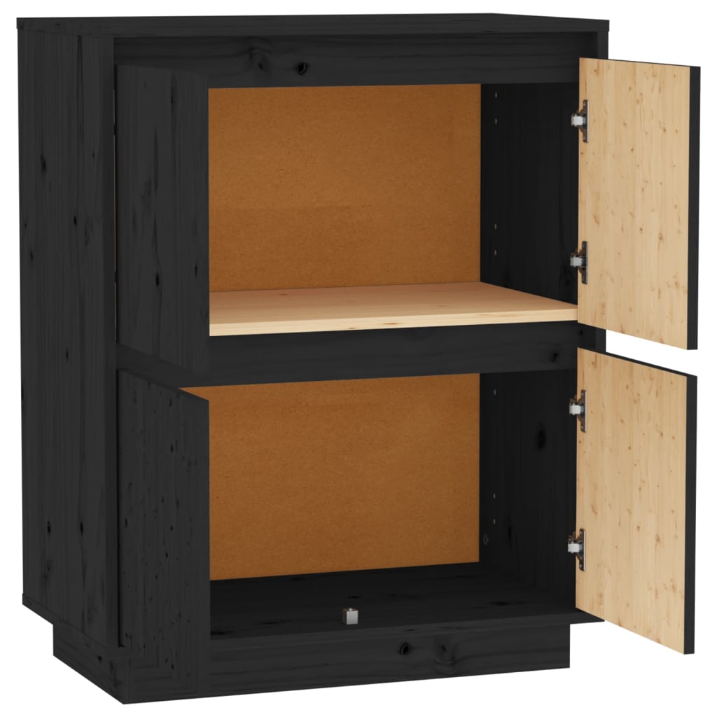 Sideboard Schwarz 60x34x75 cm Massivholz Kiefer