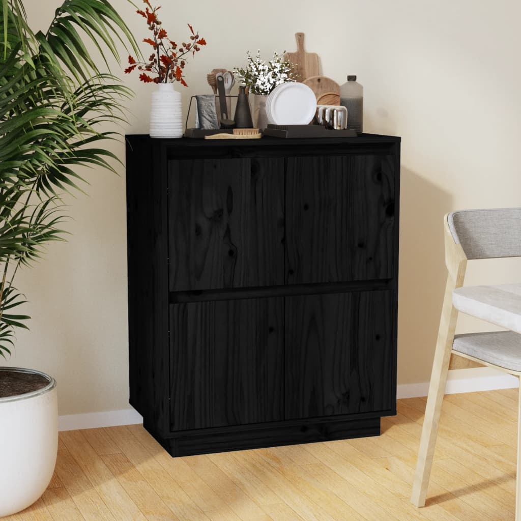 Sideboard Schwarz 60x34x75 cm Massivholz Kiefer