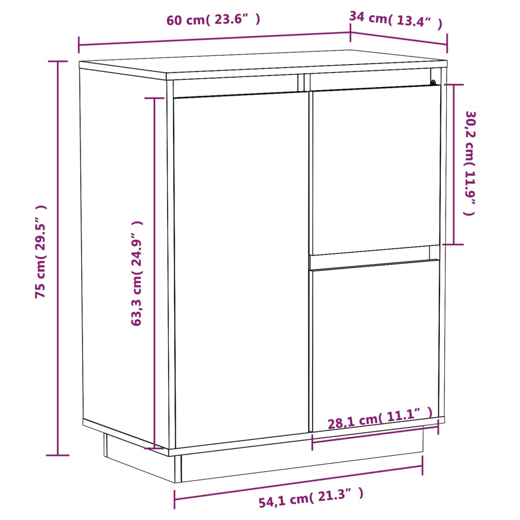 Sideboard Schwarz 60x34x75 cm Massivholz Kiefer