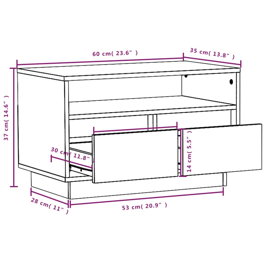 TV-Schrank 60x35x37 cm Massivholz Kiefer