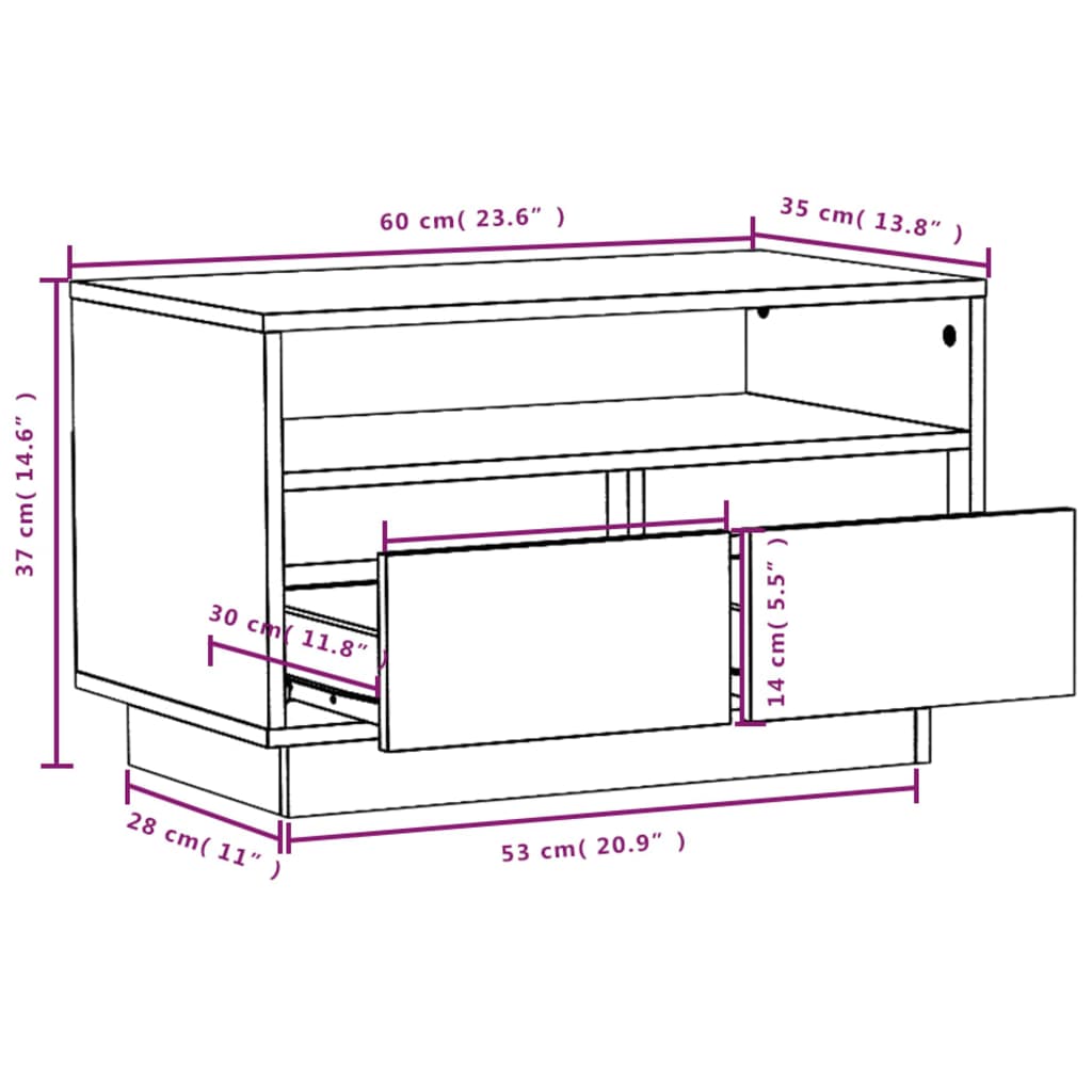 TV-Schrank Weiß 60x35x37 cm Massivholz Kiefer