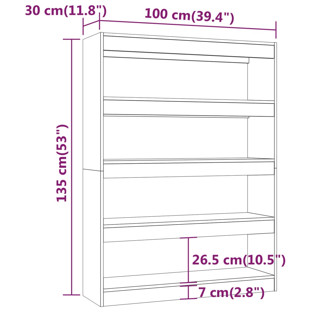Bücherregal/Raumteiler Hochglanz-Weiß 100x30x135 cm