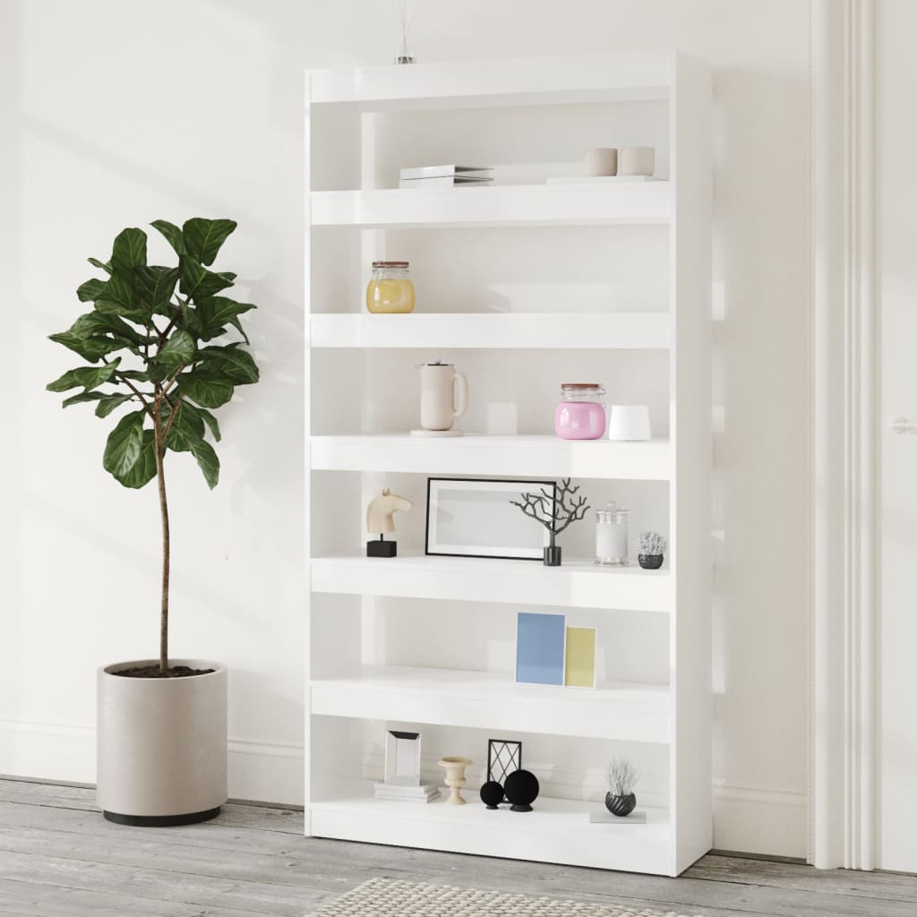 Bücherregal/Raumteiler Hochglanz-Weiß 100x30x198 cm