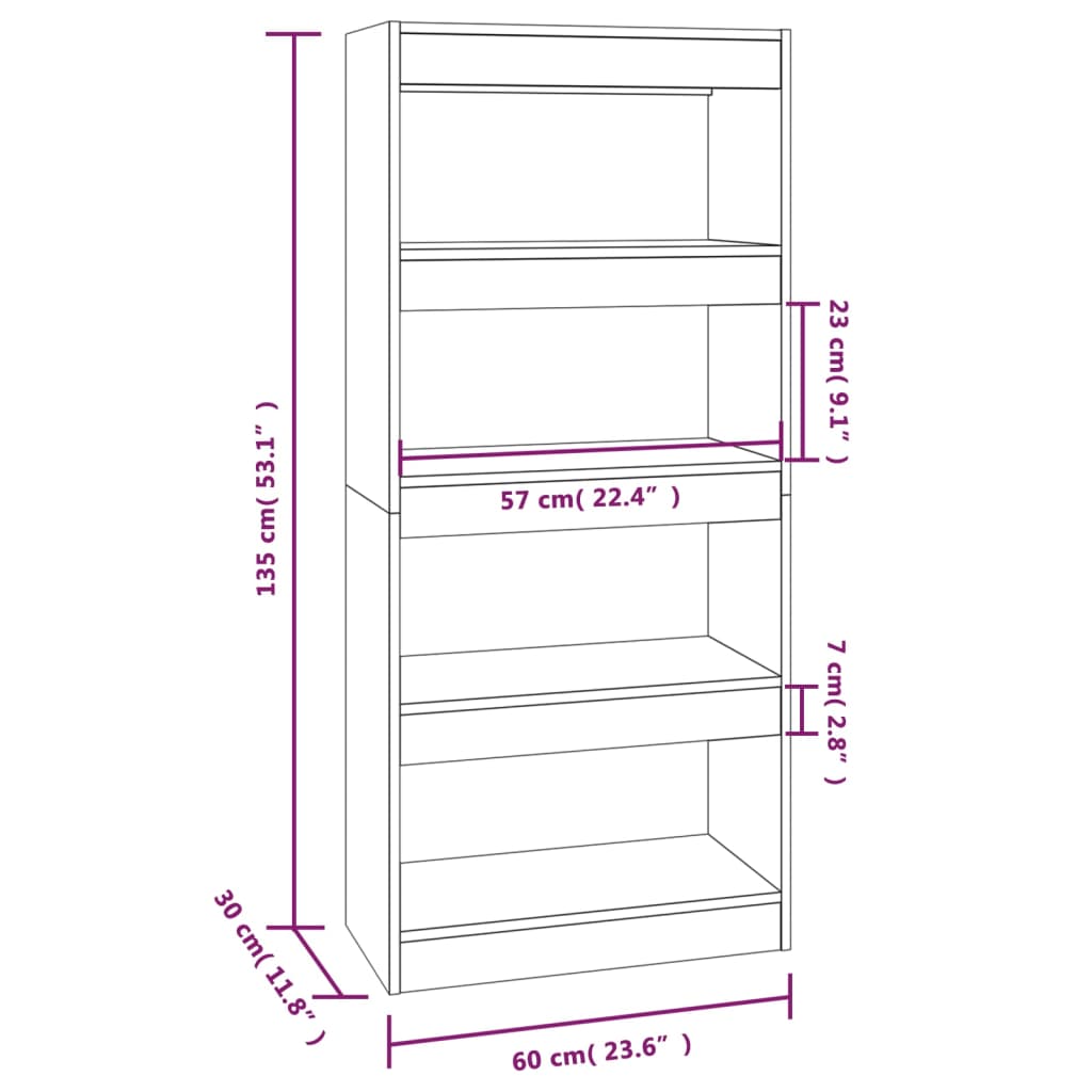Bücherregal/Raumteiler Räuchereiche 60x30x135 cm Holzwerkstoff