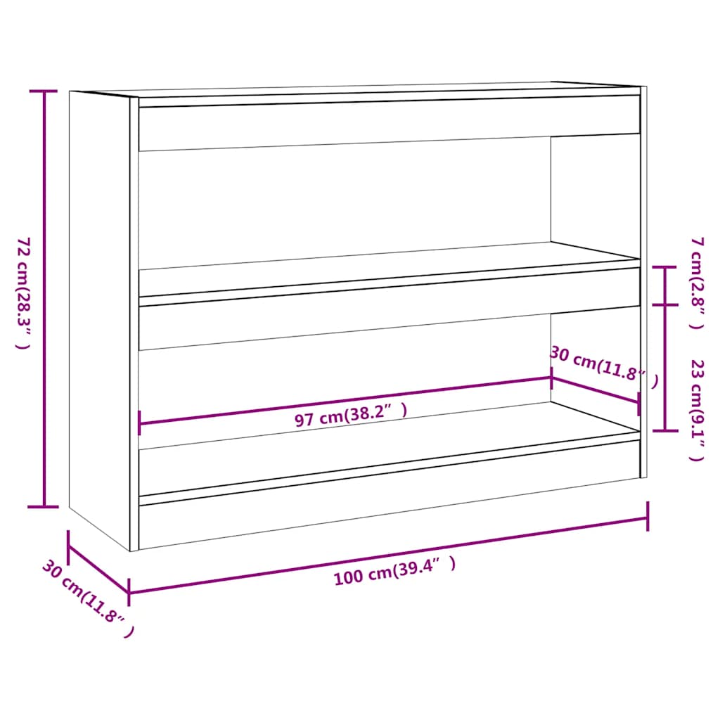 Bücherregal/Raumteiler Räuchereiche 100x30x72 cm