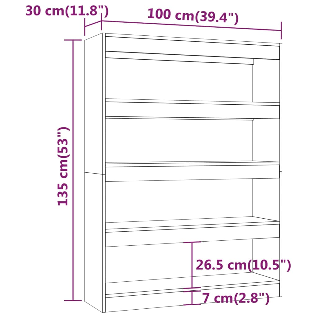 Bücherregal/Raumteiler Räuchereiche 100x30x135 cm