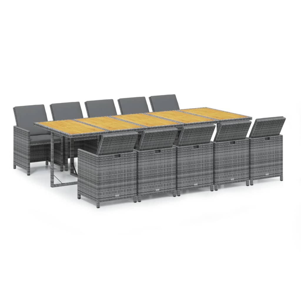 11-tlg. Garten-Essgruppe mit Auflagen Poly Rattan Grau