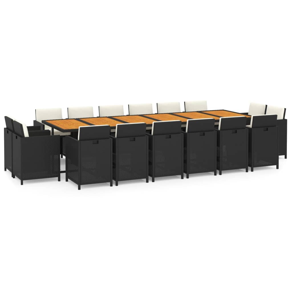 17-tlg. Garten-Essgruppe mit Kissen Poly Rattan Schwarz