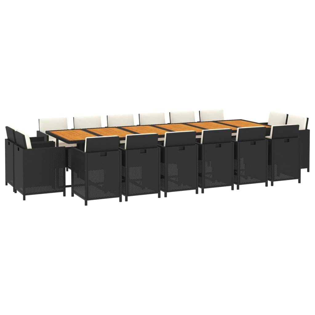 17-tlg. Garten-Essgruppe mit Kissen Poly Rattan Schwarz