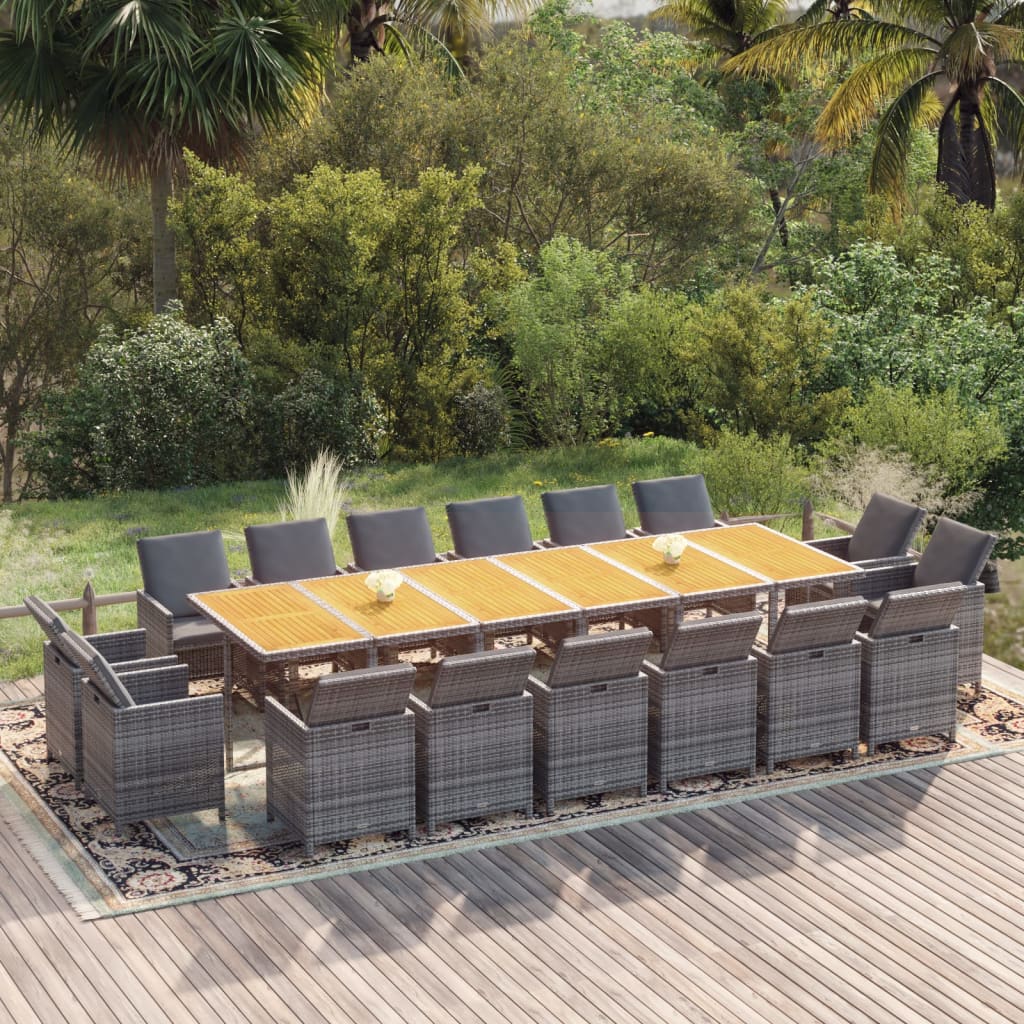 17-tlg. Garten-Essgruppe mit Kissen Poly Rattan Grau