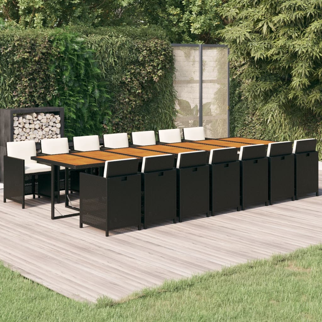 15-tlg. Garten-Essgruppe mit Kissen Schwarz Poly Rattan