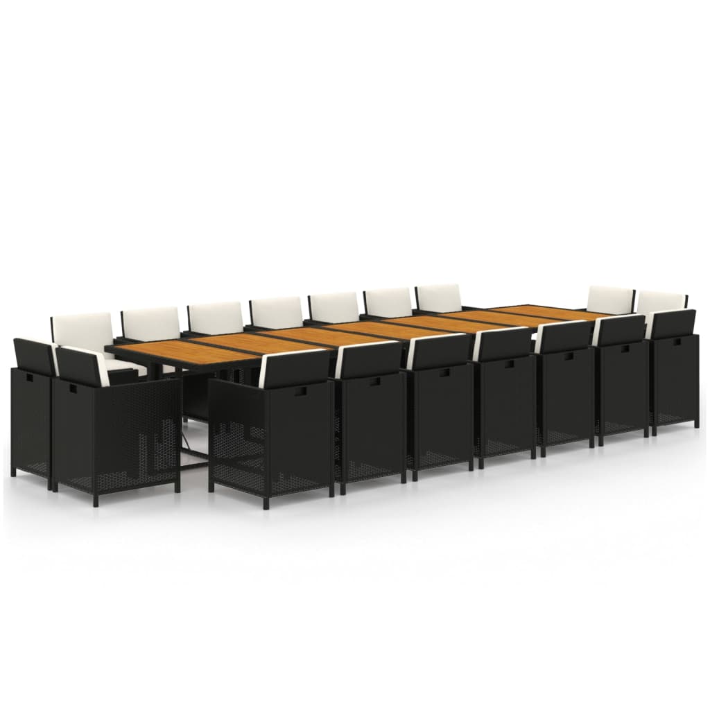 19-tlg. Garten-Essgruppe mit Kissen Schwarz Poly Rattan