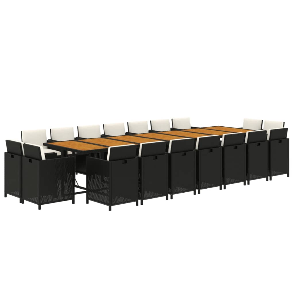 19-tlg. Garten-Essgruppe mit Kissen Schwarz Poly Rattan