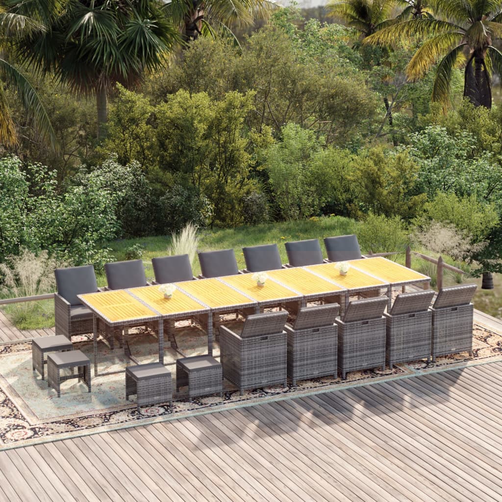 19-tlg. Garten-Essgruppe mit Kissen Grau Poly Rattan