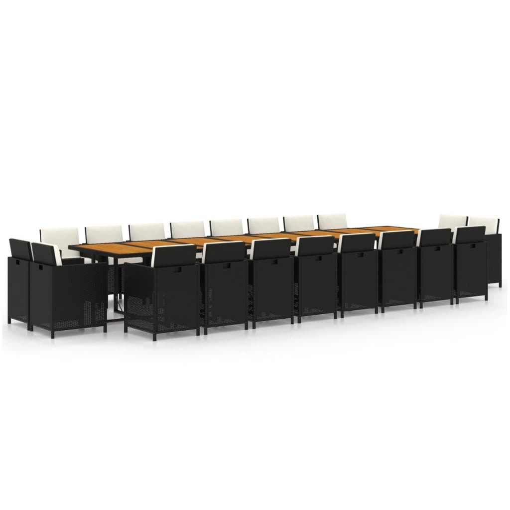 21-tlg. Garten-Essgruppe mit Kissen Schwarz Poly Rattan