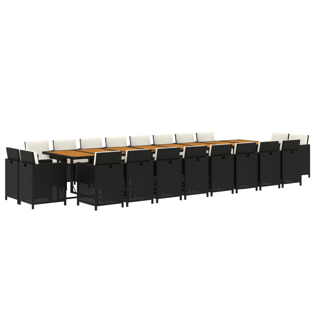 21-tlg. Garten-Essgruppe mit Kissen Schwarz Poly Rattan