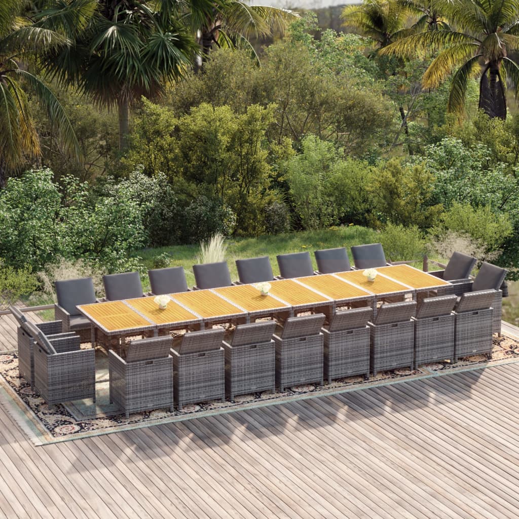 21-tlg. Garten-Essgruppe mit Kissen Grau Poly Rattan