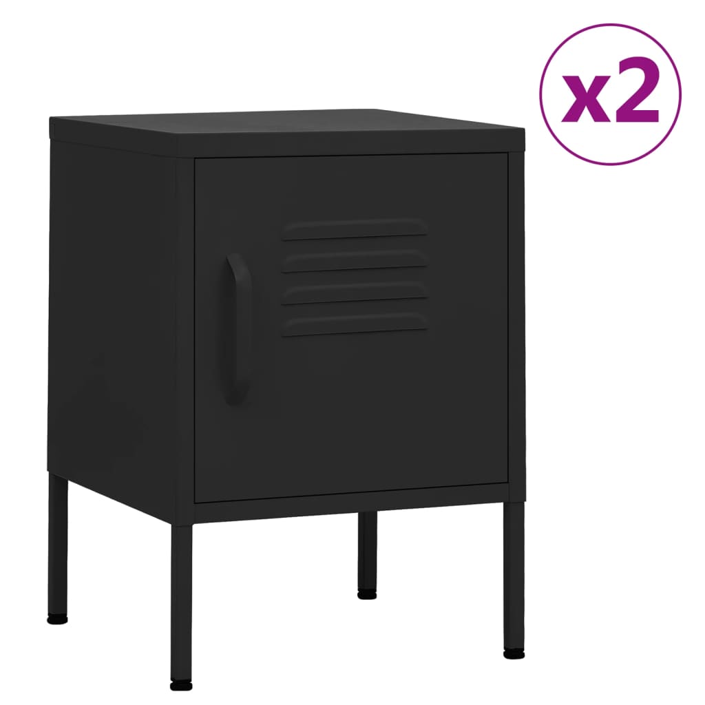 Nachttische 2 Stk. Schwarz 35x35x51 cm Stahl